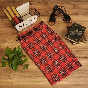 NWOT Red plaid pencil skirt